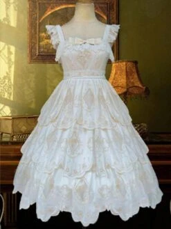 Sweet Lolita Dress Polyester Sleeveless Ruffles Sweet Jumper Lolita Dress -AYA Cosplay Shop 202401081656363588069