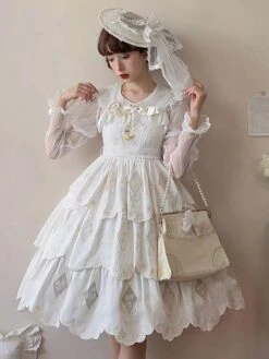 Sweet Lolita Dress Polyester Sleeveless Ruffles Sweet Jumper Lolita Dress -AYA Cosplay Shop 202401081656389939209