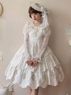 Sweet Lolita Dress Polyester Sleeveless Ruffles Sweet Jumper Lolita Dress -AYA Cosplay Shop 202401081656397646363