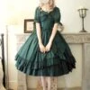 Classical Lolita Dress Polyester Short Sleeves Lolita Dresses Classic Dark Green -AYA Cosplay Shop 202401111806417385876
