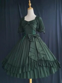 Classical Lolita Dress Polyester Short Sleeves Lolita Dresses Classic Dark Green -AYA Cosplay Shop 202401111806466814360