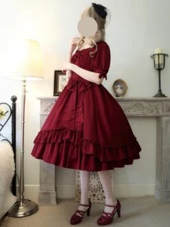 Classical Lolita Dress Polyester Short Sleeves Lolita Dresses Classic Dark Green -AYA Cosplay Shop 202401111806476566274