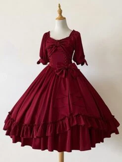 Classical Lolita Dress Polyester Short Sleeves Lolita Dresses Classic Dark Green -AYA Cosplay Shop 202401111806501199493
