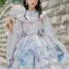 Chinese Style Lolita Dress Bows Long Sleeves Polyester Chinese Style Floral Print Light Sky Blue Chinese Style Lolita