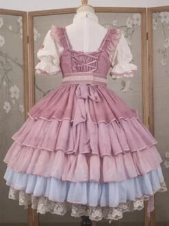 Chinese Style Lolita Dress Ruffles Sleeveless Polyester Chinese Style Lace Pink Chinese Style Lolita -AYA Cosplay Shop 202401151701354068833