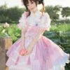 Chinese Style Lolita Dress Ruffles Sleeveless Polyester Chinese Style Lace Pink Chinese Style Lolita -AYA Cosplay Shop 202401151701364443908