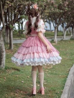 Chinese Style Lolita Dress Ruffles Sleeveless Polyester Chinese Style Lace Pink Chinese Style Lolita -AYA Cosplay Shop 202401151701404698687