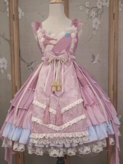 Chinese Style Lolita Dress Ruffles Sleeveless Polyester Chinese Style Lace Pink Chinese Style Lolita -AYA Cosplay Shop 202401151701433589900