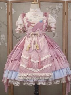 Chinese Style Lolita Dress Ruffles Sleeveless Polyester Chinese Style Lace Pink Chinese Style Lolita -AYA Cosplay Shop 202401151701442027217