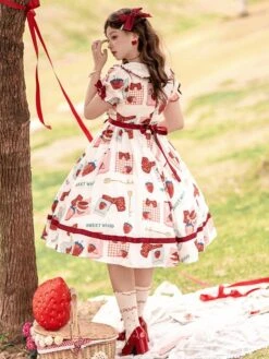 Sweet Lolita Dress Polyester Short Sleeves Dress ROCOCO Style Lolita Dress -AYA Cosplay Shop 202401151701464578060