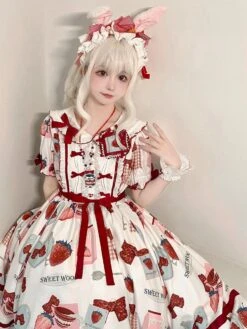 Sweet Lolita Dress Polyester Short Sleeves Dress ROCOCO Style Lolita Dress -AYA Cosplay Shop 202401151701485263882