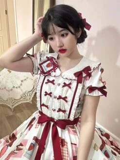 Sweet Lolita Dress Polyester Short Sleeves Dress ROCOCO Style Lolita Dress -AYA Cosplay Shop 202401151701504297152