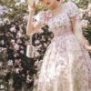 Sweet Lolita Cottagecore Dress Polyester Short Sleeves Bows Dress Sweet Lolita Dress