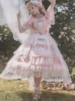 Sweet Lolita Dress Polyester Sleeveless Lolita Wedding Dress Bride Hime Lolita Dress -AYA Cosplay Shop 202401161613296333349