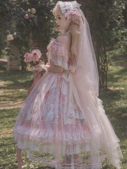 Sweet Lolita Dress Polyester Sleeveless Lolita Wedding Dress Bride Hime Lolita Dress -AYA Cosplay Shop 202401161613401451307