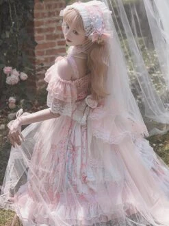 Sweet Lolita Dress Polyester Sleeveless Lolita Wedding Dress Bride Hime Lolita Dress -AYA Cosplay Shop 202401161613412605175