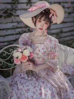 Sweet Lolita Cottagecore Dress Polyester Short Sleeves Bows Dress Sweet Lolita Dress -AYA Cosplay Shop 202401161613492708119