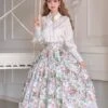 Cottagecore Dress Pastoral Style Lolita Skirt Floral Print White Ruffles Lolita Skirts -AYA Cosplay Shop 202401161613570437644