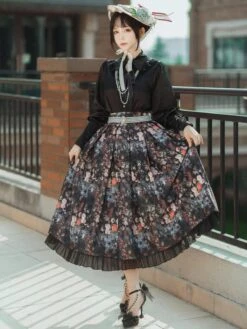 Cottagecore Dress Pastoral Style Lolita Skirt Floral Print White Ruffles Lolita Skirts -AYA Cosplay Shop 202401161614032933714