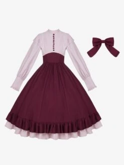 Classical Lolita Dress Polyester Long Sleeves Lolita Dresses Classic Burgundy -AYA Cosplay Shop 202401251735362453169