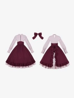 Classical Lolita Dress Polyester Long Sleeves Lolita Dresses Classic Burgundy -AYA Cosplay Shop 202401251735368838859