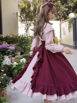 Classical Lolita Dress Polyester Long Sleeves Lolita Dresses Classic Burgundy -AYA Cosplay Shop 202401251735387616370