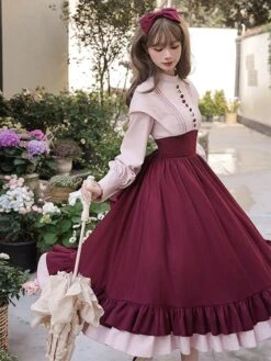Classical Lolita Dress Polyester Long Sleeves Lolita Dresses Classic Burgundy -AYA Cosplay Shop 202401251735394141229