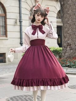 Classical Lolita Dress Polyester Long Sleeves Lolita Dresses Classic Burgundy -AYA Cosplay Shop 202401251735404693725