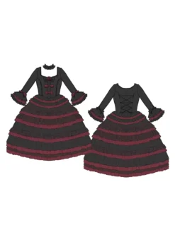 Lolitashow Exclusive Gothic Lolita Dresses Lace Flowers Jacquard Black Tea Party Half-Sleeve Dress -AYA Cosplay Shop 202403051752139968547