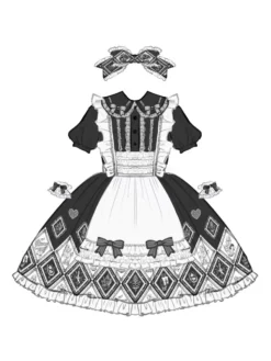 Lolitashow Exclusive Sweet Lolita Dress Alice Wonderland Chiffon Short Sleeves Floral Print Chiffon Dress -AYA Cosplay Shop 202403141541541141140