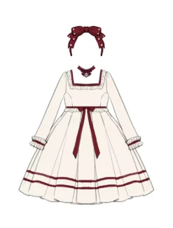 Lolitashow Exclusive Sweet Lolita Dress Polyester Long Sleeves Polyester Summer Tea Party Dress -AYA Cosplay Shop 202403201815517589692