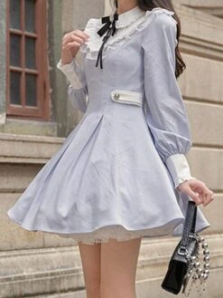 Sweet Lolita Dress Polyester Long Sleeves Sweet Dress Lolita Dress -AYA Cosplay Shop 202403281509570784631