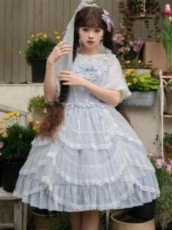 Sweet Lolita Graduation Dress Polyester Sleeveless Jumper Hime Lolita Dress -AYA Cosplay Shop 202403311729596124656