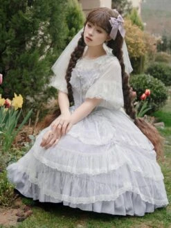 Sweet Lolita Graduation Dress Polyester Sleeveless Jumper Hime Lolita Dress -AYA Cosplay Shop 202403311730003743225