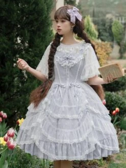 Sweet Lolita Graduation Dress Polyester Sleeveless Jumper Hime Lolita Dress -AYA Cosplay Shop 202403311730028591727