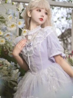 Classical Lolita Dress Polyester Short Sleeves Lavender Lolita Dresses -AYA Cosplay Shop 202403311733032452767