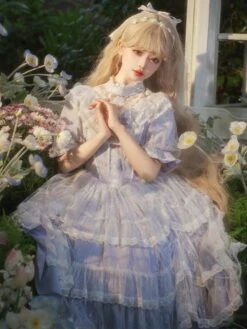 Classical Lolita Dress Polyester Short Sleeves Lavender Lolita Dresses