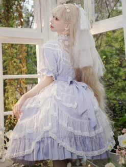 Classical Lolita Dress Polyester Short Sleeves Lavender Lolita Dresses -AYA Cosplay Shop 20240331173305514506