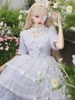 Classical Lolita Dress Polyester Short Sleeves Lavender Lolita Dresses -AYA Cosplay Shop 202403311733077725093