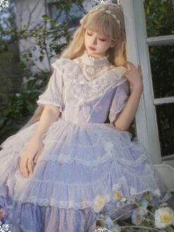 Classical Lolita Dress Polyester Short Sleeves Lavender Lolita Dresses -AYA Cosplay Shop 202403311733094173537