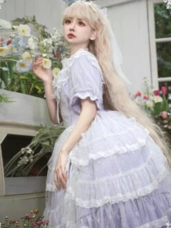 Classical Lolita Dress Polyester Short Sleeves Lavender Lolita Dresses -AYA Cosplay Shop 202403311733109998861