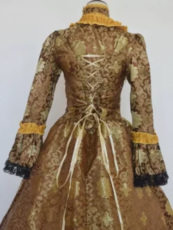 Coffee Brown Retro Costumes Girl's Tattoo Print Lace Up Satin Fabric Marie Antoinette Costume Set Choker Dress Gothic 18th Century Costume -AYA Cosplay Shop 202404071812536159114