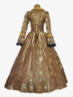 Coffee Brown Retro Costumes Girl's Tattoo Print Lace Up Satin Fabric Marie Antoinette Costume Set Choker Dress Gothic 18th Century Costume -AYA Cosplay Shop 202404071812558178947