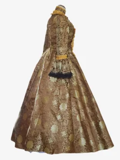 Coffee Brown Retro Costumes Girl's Tattoo Print Lace Up Satin Fabric Marie Antoinette Costume Set Choker Dress Gothic 18th Century Costume -AYA Cosplay Shop 20240407181256733794
