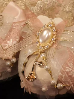 Lolita Wedding Dress Lolita Footwear Pink Pearls Bows Fringe PU Leather Chunky Heel Lolita Pumps -AYA Cosplay Shop 202404230940564168934