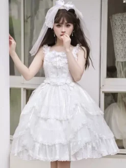 Sweet Lolita Wedding Dress Polyester Sleeveless Sweet Jumper Lolita Dress -AYA Cosplay Shop 20240508183646078711