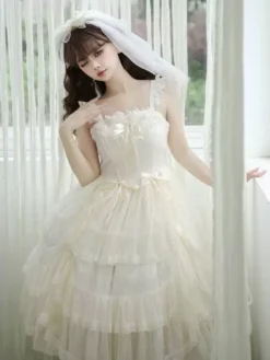 Sweet Lolita Wedding Dress Polyester Sleeveless Sweet Jumper Lolita Dress -AYA Cosplay Shop 202405081836512668789