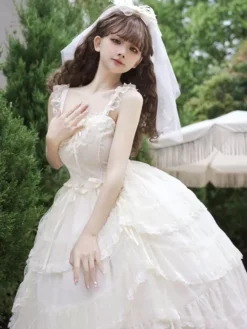 Sweet Lolita Wedding Dress Polyester Sleeveless Sweet Jumper Lolita Dress -AYA Cosplay Shop 202405081836524846831