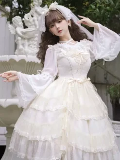 Sweet Lolita Wedding Dress Polyester Sleeveless Sweet Jumper Lolita Dress -AYA Cosplay Shop 202405081836543629442