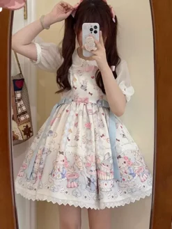JSK Sweet Lolita Dress Polyester Sleeveless Jumper Sweet Lolita Dress -AYA Cosplay Shop 202405081836583524507